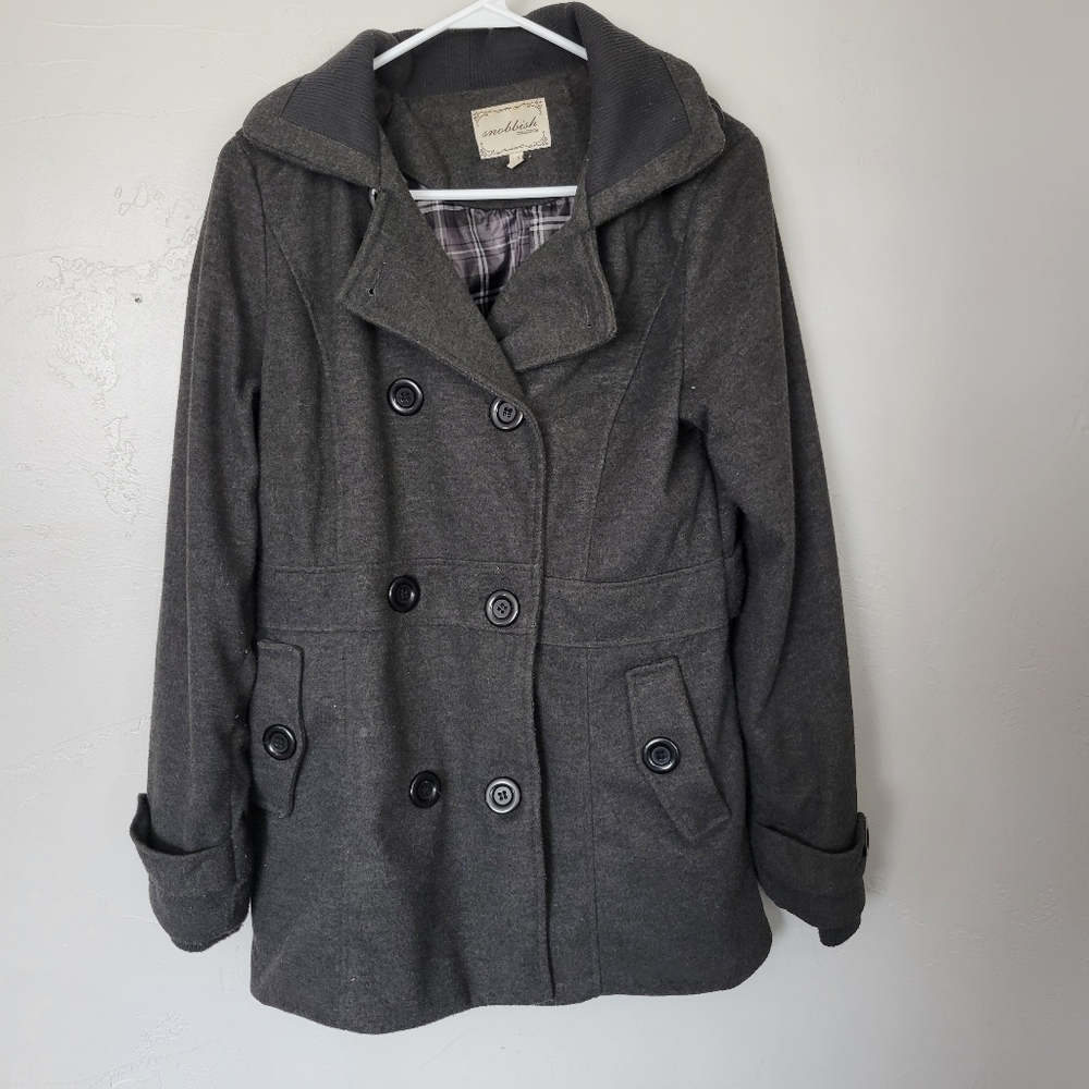 Snobbish Large Charcoal Grey Pea Coat Double Button Warm Fall Winter Long Jacket
